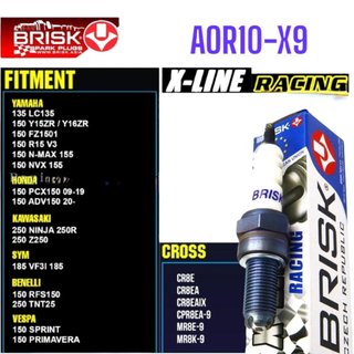 Busi,Bugi chân dài 4 chấu Brisk X-Line Racing AOR10-X9 xe Kawasaki Ninja 250R, Z250 chính hãng