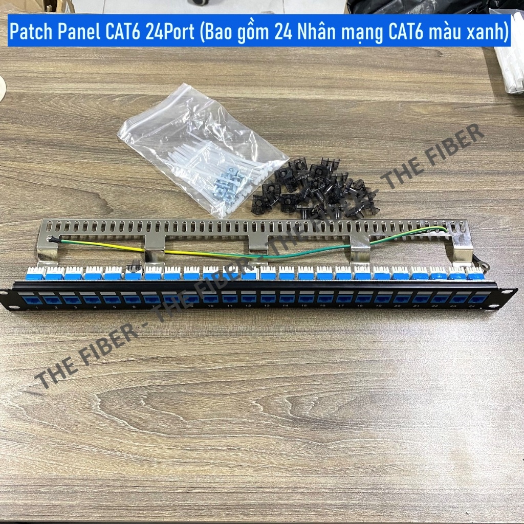 Patch Panel CAT6 24Port (Bao gồm 24 Nhân mạng CAT6 màu xanh)