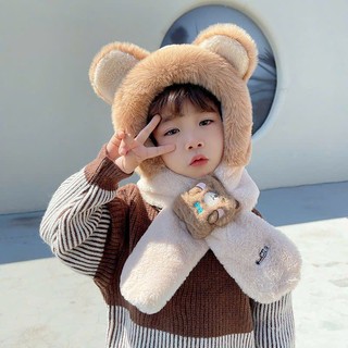 Mũ len khăn Tai Gấu kèm khẩu trang 3 in 1, Mũ lông trẻ em 3-10 tuổi, dày dặn, hoạ tiết Hoạt Hình xinh xắn