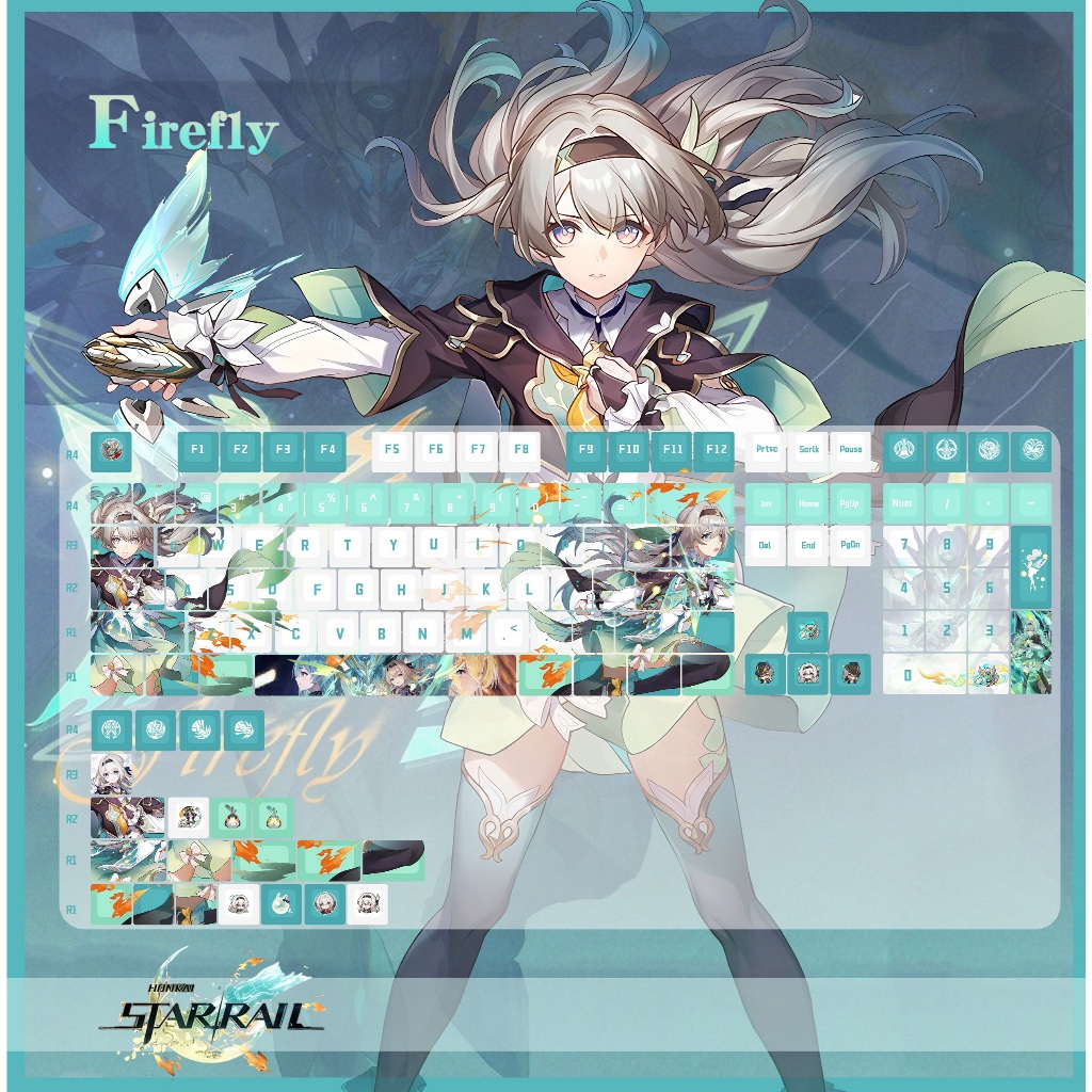 Keycap Honkai: Star Rail Firefly thick PBT xuyên led in dyesub 5 mặt 133 phím anime layout keycaps Genshin Impact