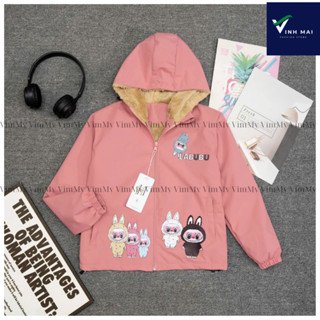 Áo khoác gió Labubu 2 lớp lót lông cừu siêu ấm cho bé VM, Áo gió cho bé trai bé gái 2 lớp dễ thương ấm áp size 15-40kg