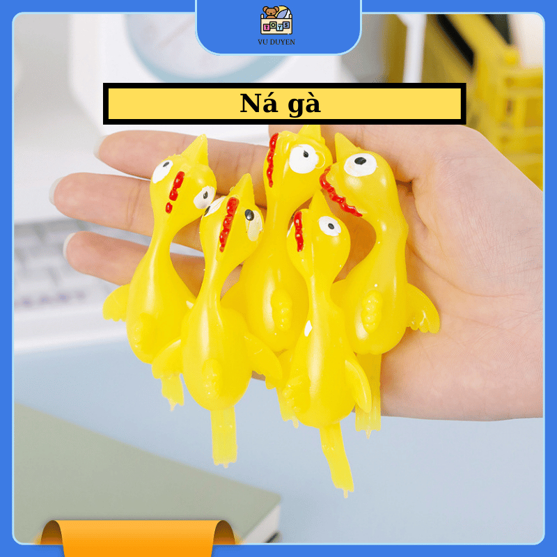Set 5 Đồ chơi con gà bay dính, ná bắn gà cao su silicon, gà dính tường vui nhộn
