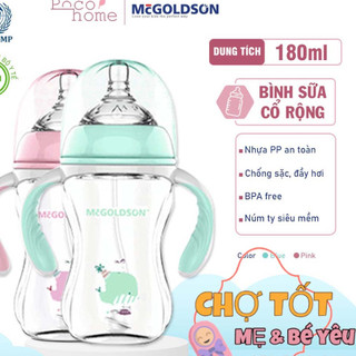 Bình sữa cổ rộng bú mọi tư thế có dây dẫn chống sặc mc goldson 180ml/240m/300ml