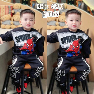 Bộ Nỉ Dài Tay Cho Bé, Bộ Vẩy Sơn Loang SpiderMan Đen Quần Dài Cho Bé Trai - Nhà Cam