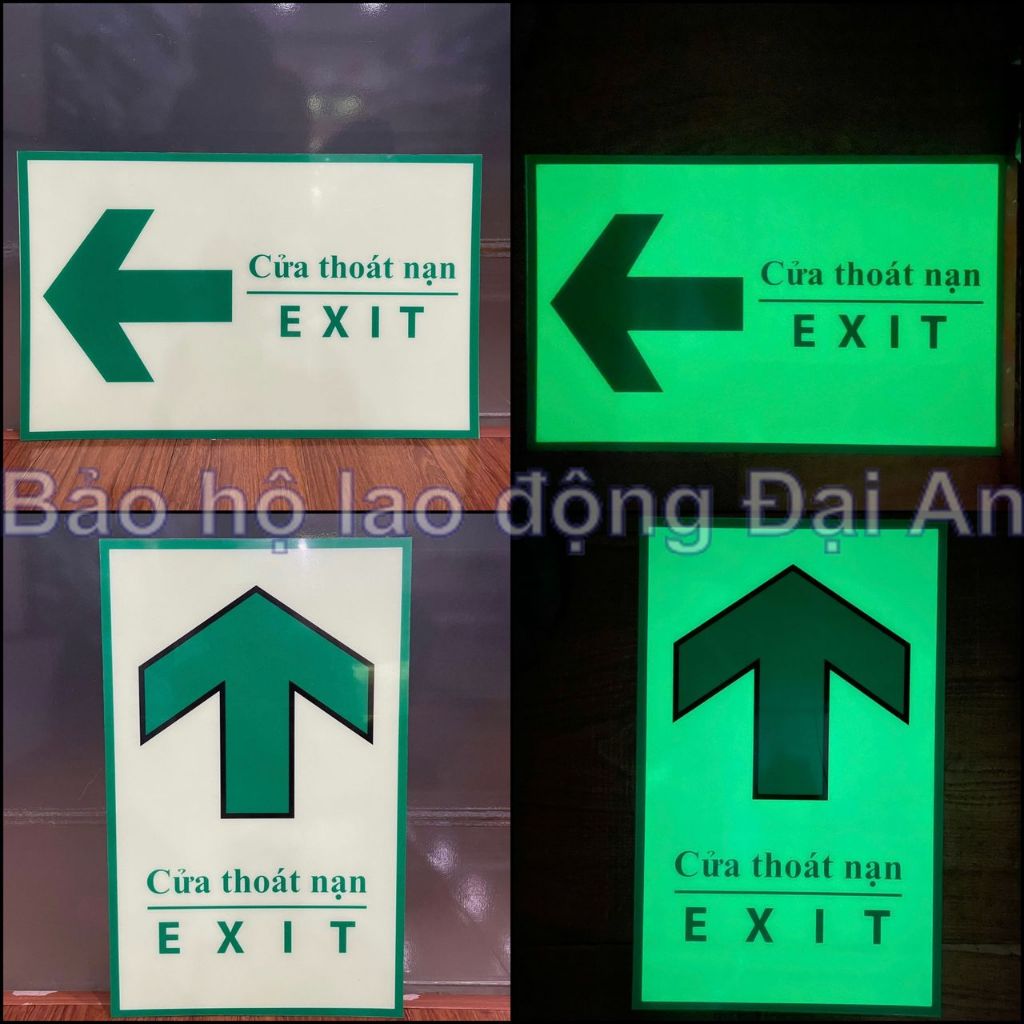 Bảng chỉ dẫn cửa thoát hiểm exit dạ quang (17x30cm)