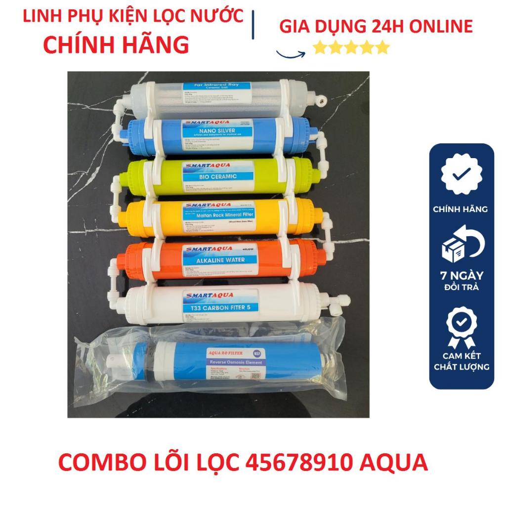 Combo lõi lọc AQUA 4,5,6,7,8,9,10 gồm màng RO 13 vòng và bộ lõi chức năng 5678910 cho máy lọc nước