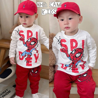 Bộ Thu Đông Cho Bé , Bộ Spidey Áo Trắng Quần Nhện Đỏ Chất Thu Đông Cho Bé - Nhà Cam