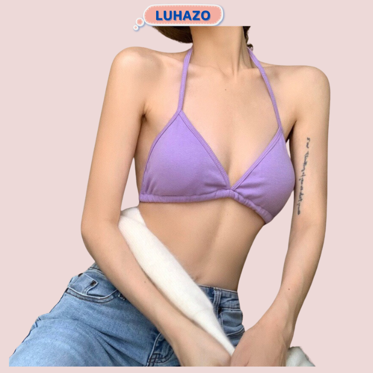 Áo bra LUHAZO buộc dây đệm mỏng chất cotton bikini đi biến, dây áo mảnh co giãn buộc thắt nơ gợi cảm