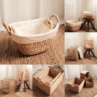 Sọt đựng quần áo , đựng đồ , decor trang trí dáng thuyền bằng cói lục bình