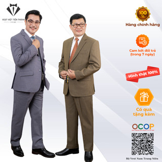 Bộ vest nam trung niên vest việt tiến thành vải tuýt si cao cấp thu đông 2024-2025