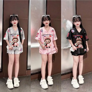 Sét bộ quần đùi áo thun BÉ GÁI ( HỌA TIẾT IN HÌNH LABUBU )đáng yêu dành size 9-45 kg chất BÓNG
