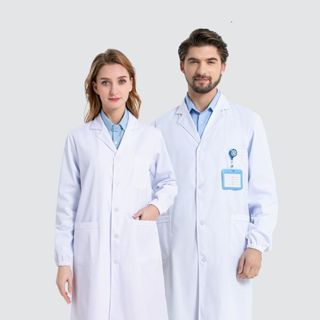 Áo khoác phòng thí nghiệm chuyên nghiệp dành cho nam và nữ, áo khoác phòng thí nghiệm y tá bác sĩ phổ thông màu trắng