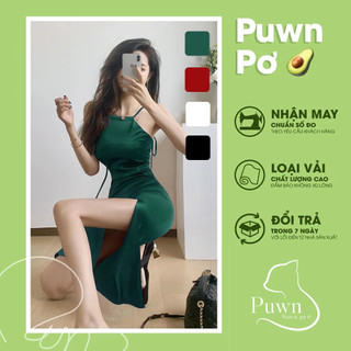 Váy yếm lụa xẻ cao hai dây sau lưng tôn dáng quyến rũ - Puwn Pơ🥑