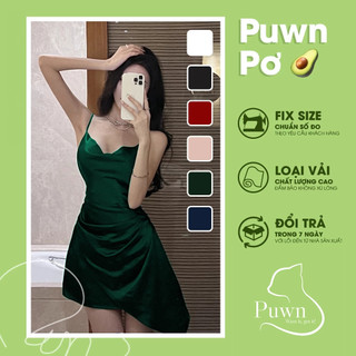 Váy lụa cổ đổ gập vạt chéo xếp li eo thanh lịch, quyến rũ dự tiệc - Puwn Pơ🥑