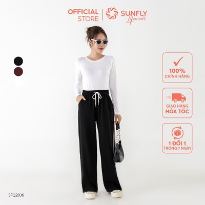 Quần dài nữ cotton phối dây dệt dáng suông SFQ2036