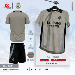 Bộ Quần Áo Bóng Đá CLB Real Madrid Sân Khách Màu Xám Logo Thêu Thun Mè Cao Cấp Đủ Mẫu Mới Nhất A9