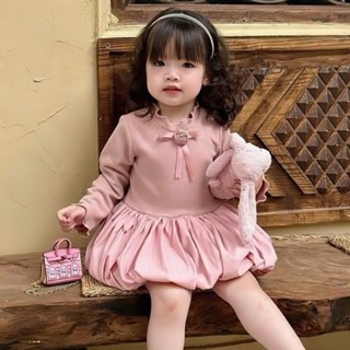 Váy Bé Gái The Pig , Váy Công Chúa Bé Gái Thu Đông Dài Tay Chất Len Tăm Mix CHân Phồng Cực Xinh Cho Bé Từ 2 - 8T