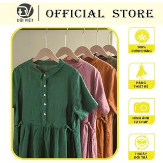 Đầm Linen Dáng A Form Rộng Đầm Thiết Kế May Kỹ Eo Có Nút Chỉnh da215