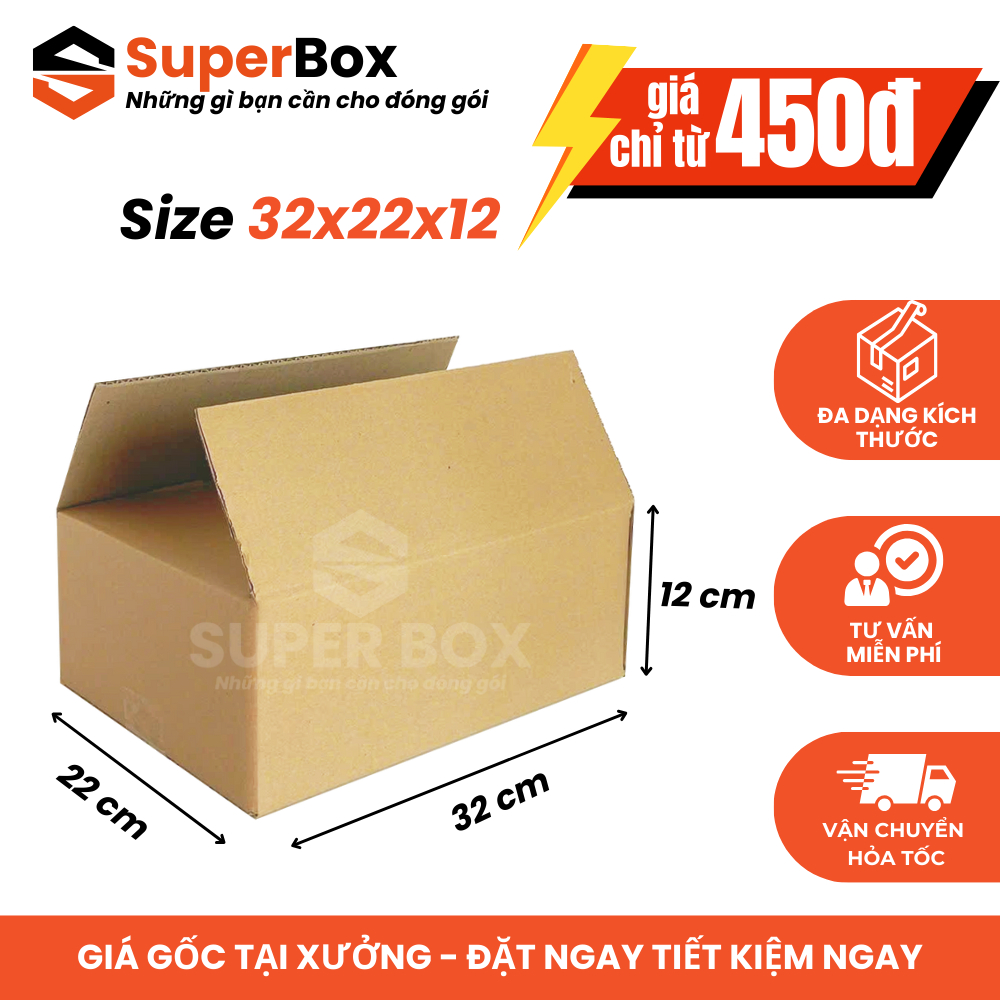 32x22x12 Combo 100 hộp carton đóng hàng Super Box thùng carton gói hàng cứng cáp