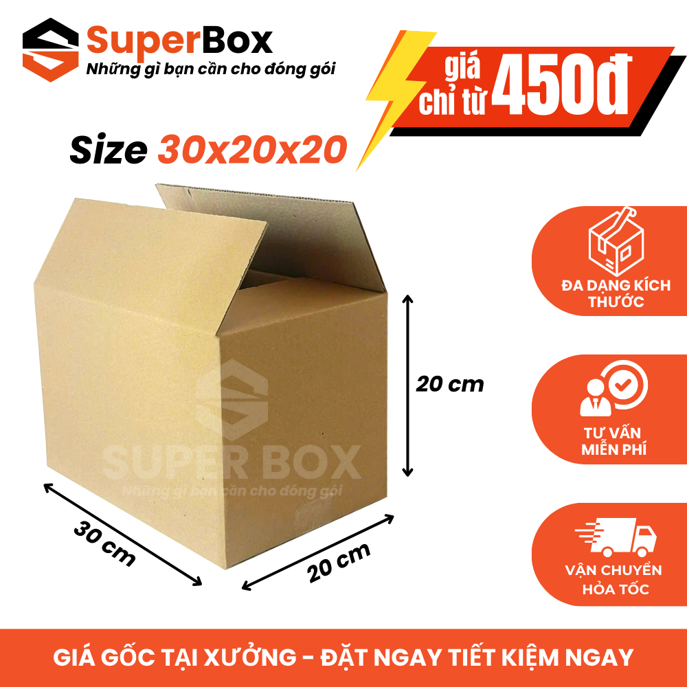 30x20x20 combo 20 hộp carton đóng hàng Super Box thùng carton gói hàng giá rẻ chất lượng