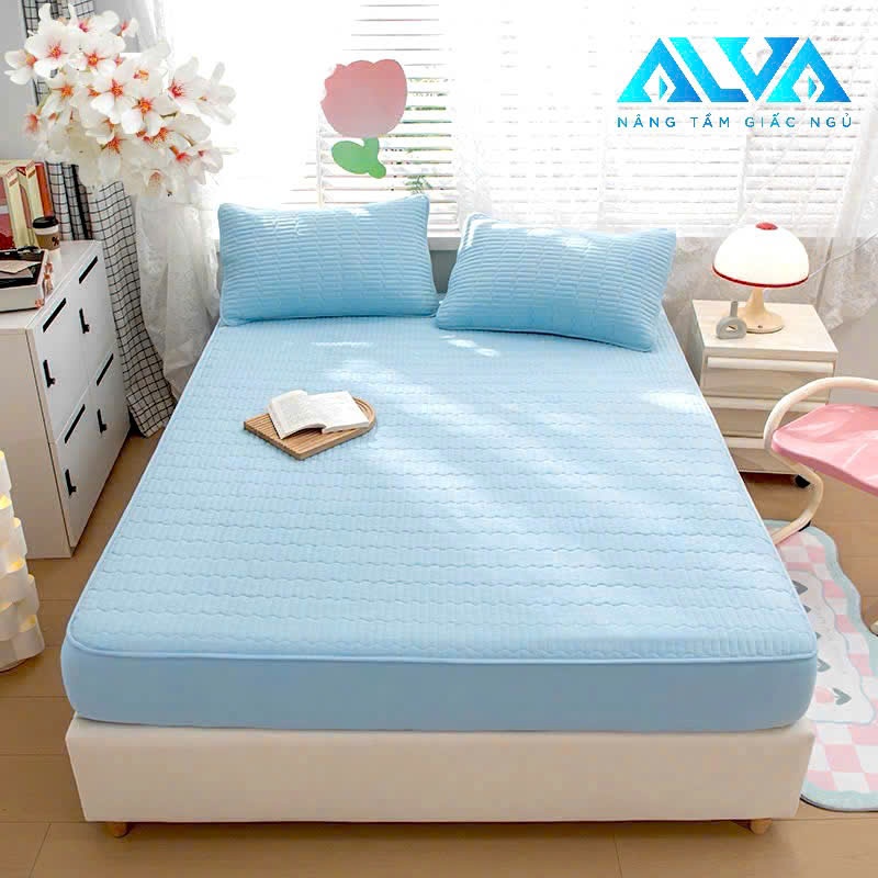 [GA CHẦN] Bộ chăn ga COTTON hương chanh Alva, bộ drap bọc ga bo chun, đơn sắc, sang trọng, mềm mại, 