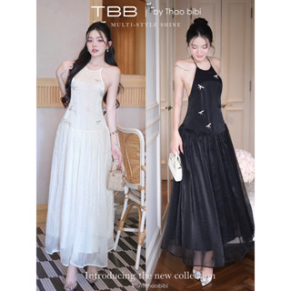  Đầm maxi yếm von tơ nhũ kèm phụ kiện đá thiết kế cao cấp TBB by THAOBIBI 