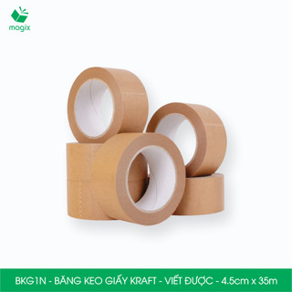  BKG1N - 4.5cm x 35m - Combo 3 cuộn băng keo giấy Kraft da bò mặt nhám viết được băng keo đóng hàng 