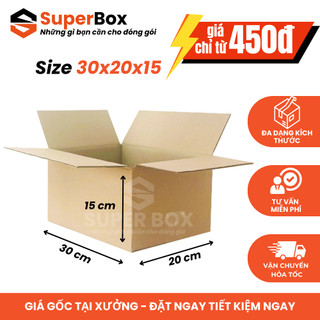  30x20x15 COMBO 10 Hộp carton đóng hàng SUPER BOX thùng carton gói hàng cứng cáp giá rẻ 