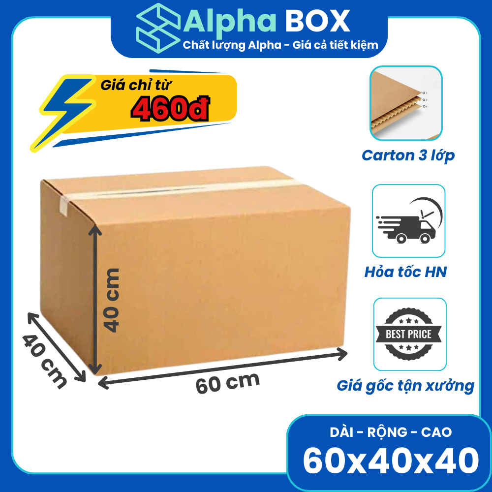 60x40x40 Thùng carton chuyển nhà, thùng hộp giấy carton đựng hàng hóa giá rẻ - ALPHA BOX