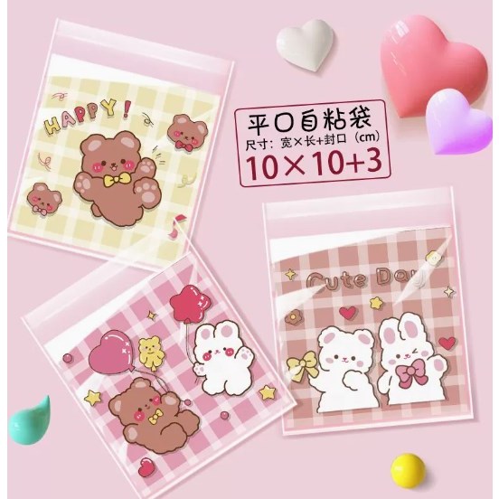 ✨️✨️Sét 100 túi nhỏ cute (7*7+3cm), túi opp dán miệng mini họa tiết hoạt hình dễ thương