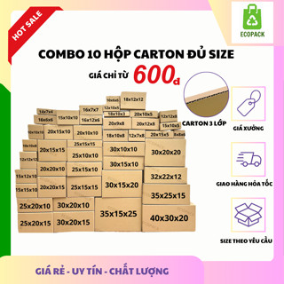 ECOPACK - COMBO 100 Hộp Carton Đóng Hàng - Nhiều Kích Thước - Giá Xưởng
