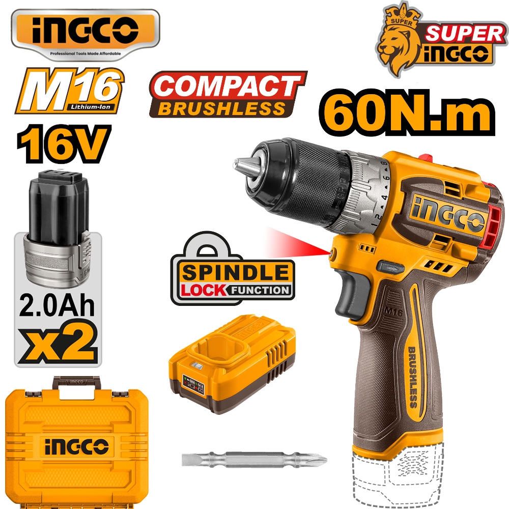 Máy khoan vặn vít dùng pin 16V Ingco CDLI16682 ( Động Cơ Ko Chổi Than )