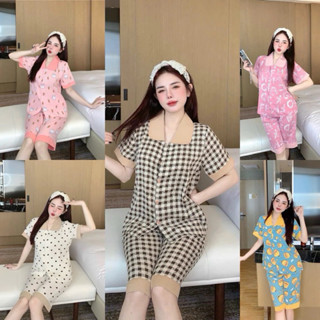 Đồ bộ pijama cổ sen áo cộc quần lửng lụa mango size 38-58kg