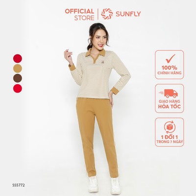 Bộ thể thao nữ cotton phối áo dài kẻ quần dài SS5772