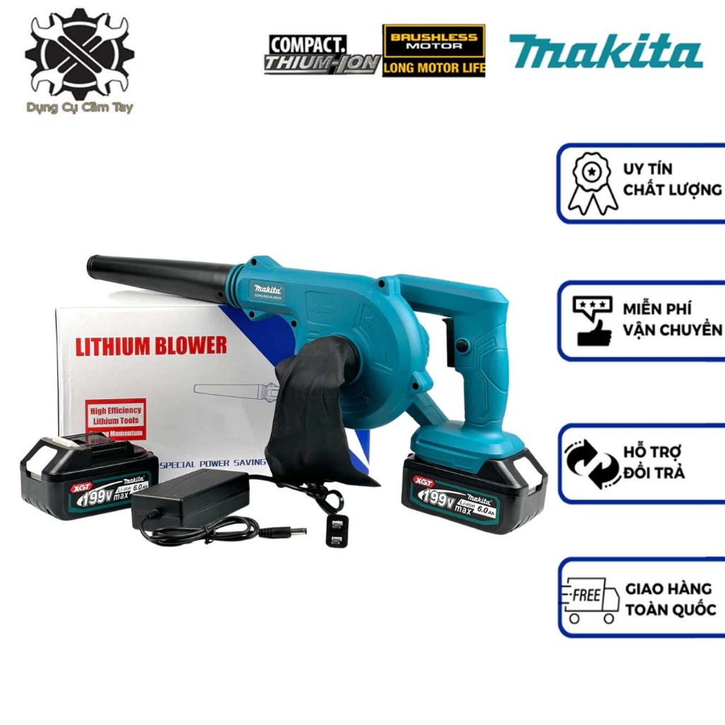 Máy thổi bụi cầm tay dùng pin Makita 199v, máy thổi hút bụi cầm tay công suất lớn 680W