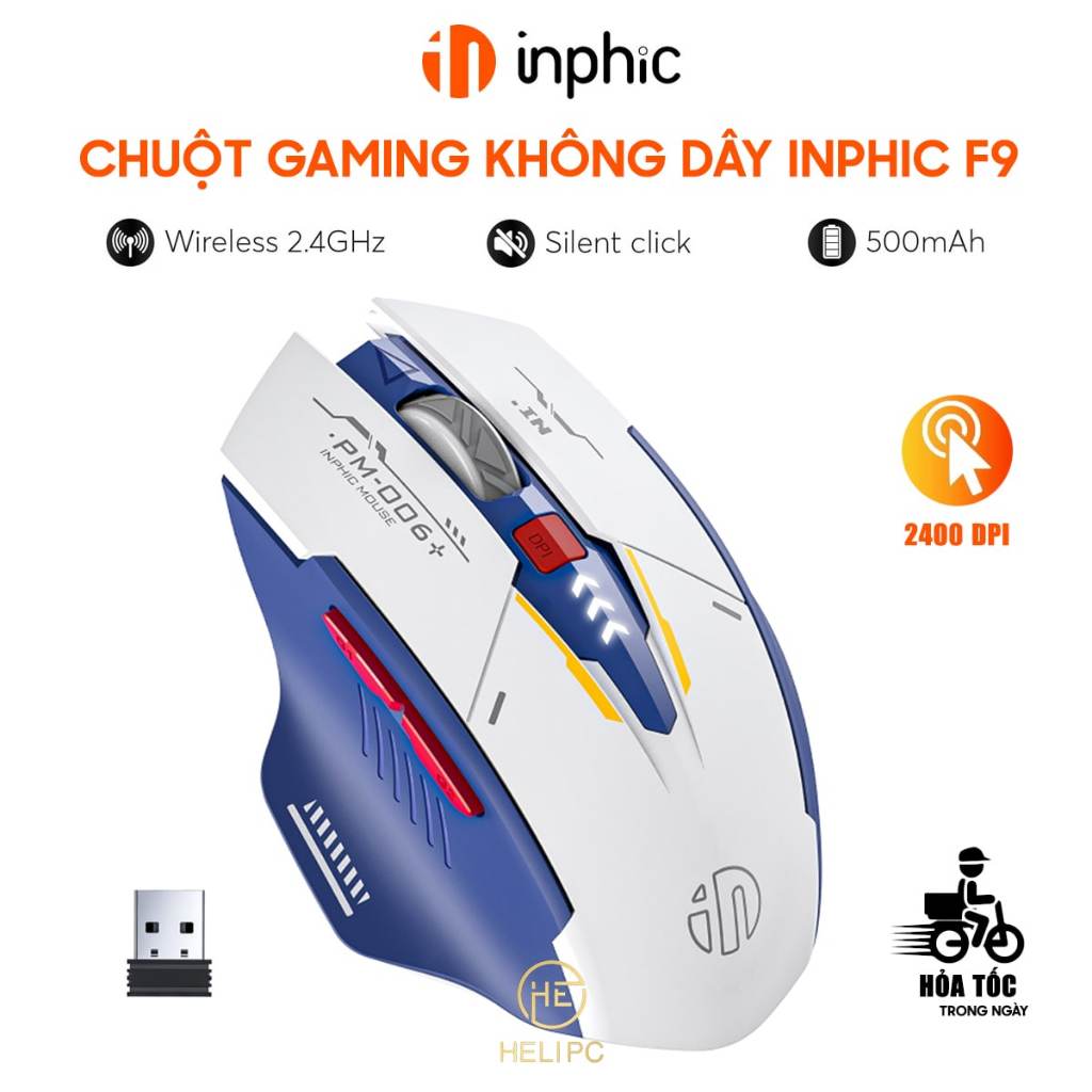 Chuột không dây gaming Inphic F9 Gundam Wireless 2.4G 2400DPI sạc pin chơi game pc laptop