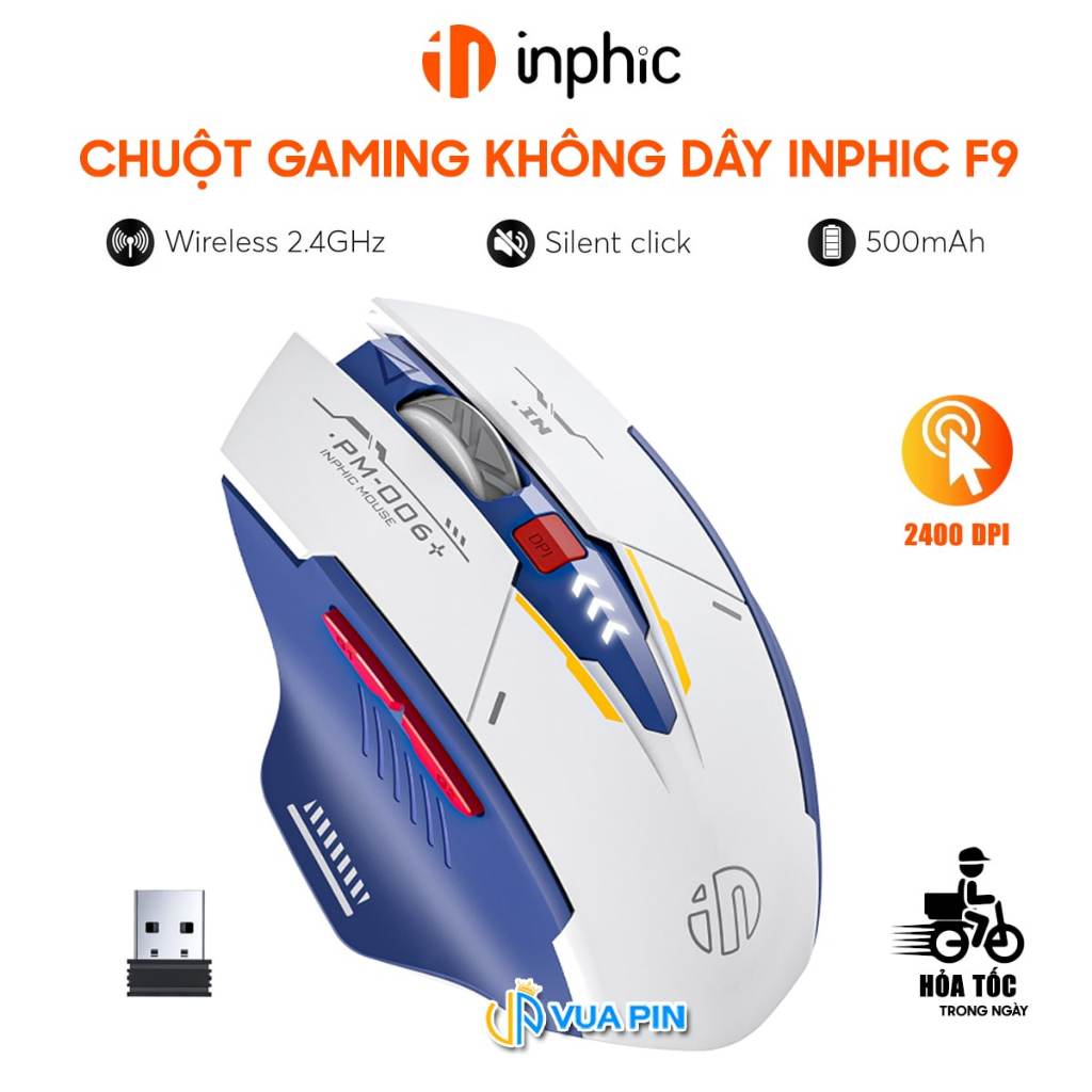 Chuột gaming không dây Inphic F9 Gundam Wireless 2.4G 2400DPI sạc pin chơi game pc laptop