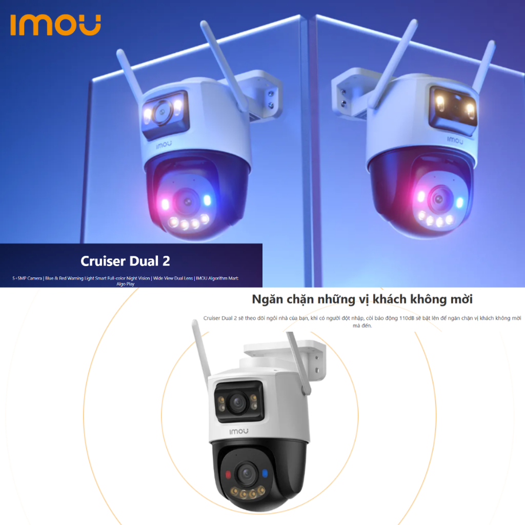 Camera Ngoài Trời IMOU CRUISER DUAL 2 S7XEP 6MP 10MP 2 Ống Kính 2 Tầm Nhìn 360 Đàm Thoại 2 Chiều BH 2 Năm | BigBuy360 - bigbuy360.vn