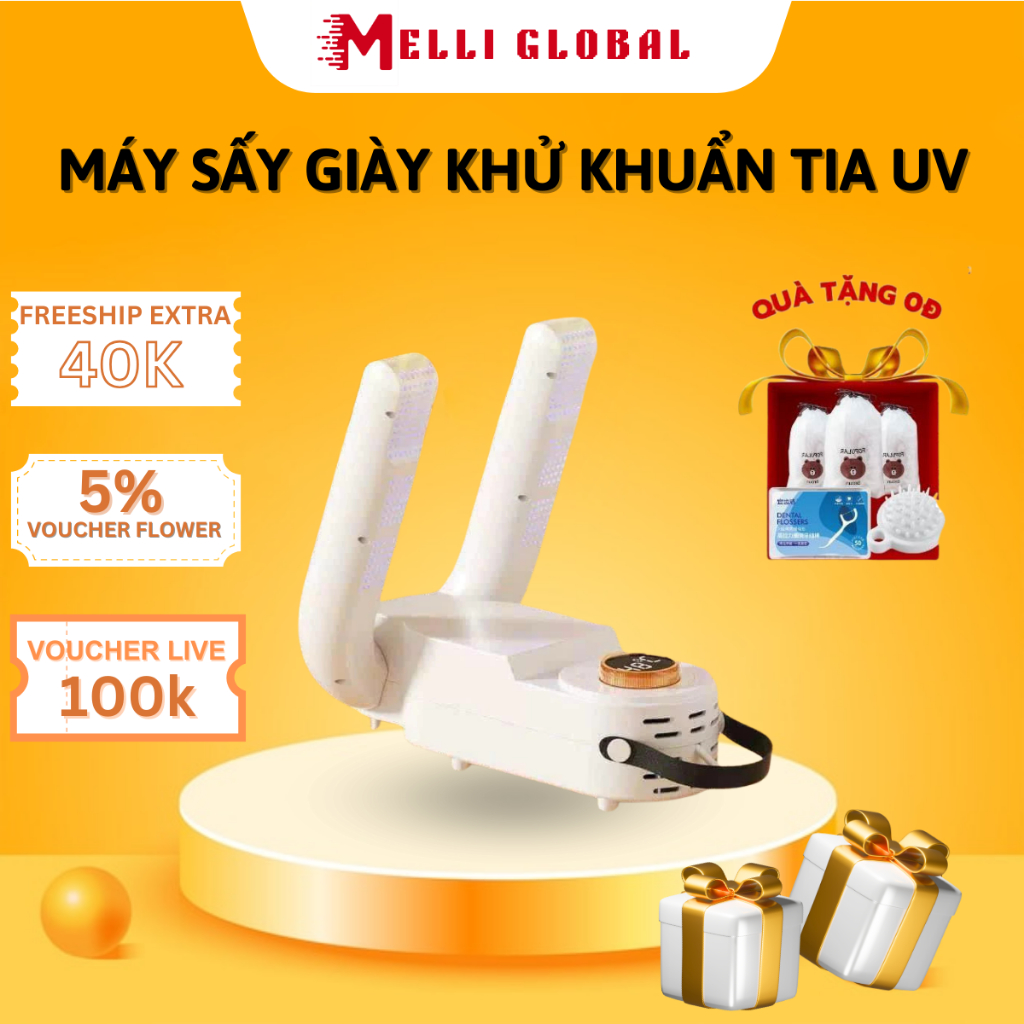 Máy Sấy Dày Dép Khử Mùi Đa Năng Melli Diệt Khuẩn Bằng Tia UV, Hẹn Giờ, Làm Khô Nhanh Chóng Nhiệt Không Gây Hư Hỏng