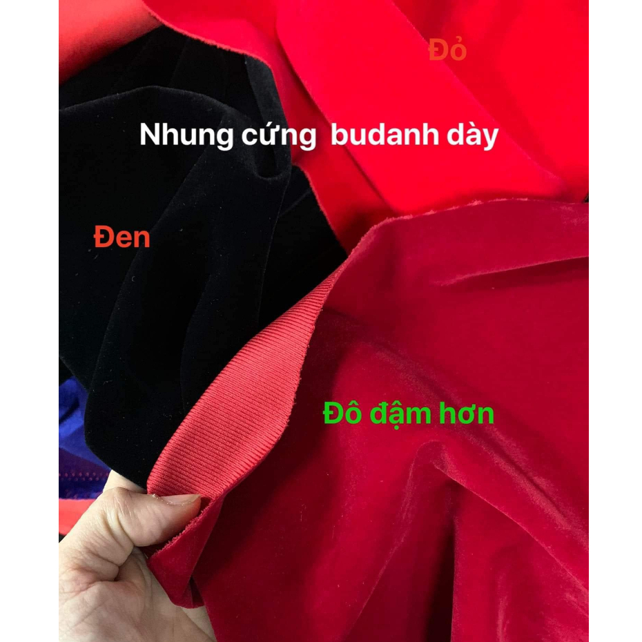 ⚡GÍA SỈ⚡Vải nhung budanh chất mềm, có độ đơ nhẹ, đứng form, phù hợp may váy xòo nhiều màukhổ 1m5