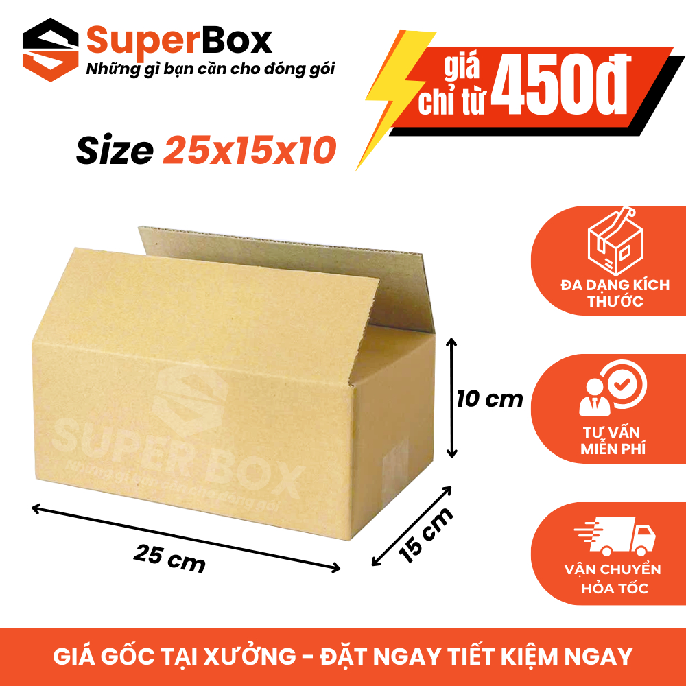 25x15x10 Combo 100 hộp carton đóng hàng Super Box thùng carton cứng giá rẻ