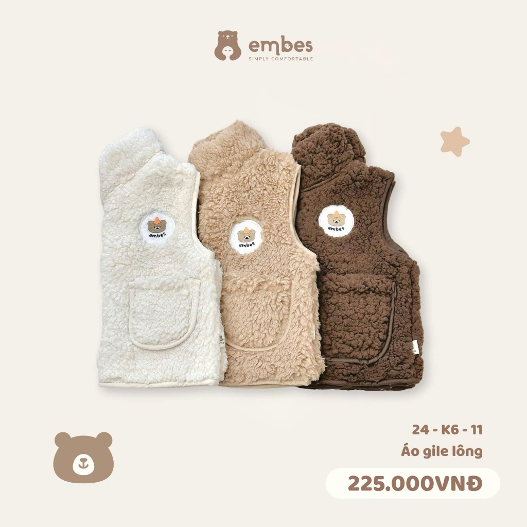 [Embes/Chính Hãng] Áo gile lông Embes chất mềm mịn cho bé trai, bé gái