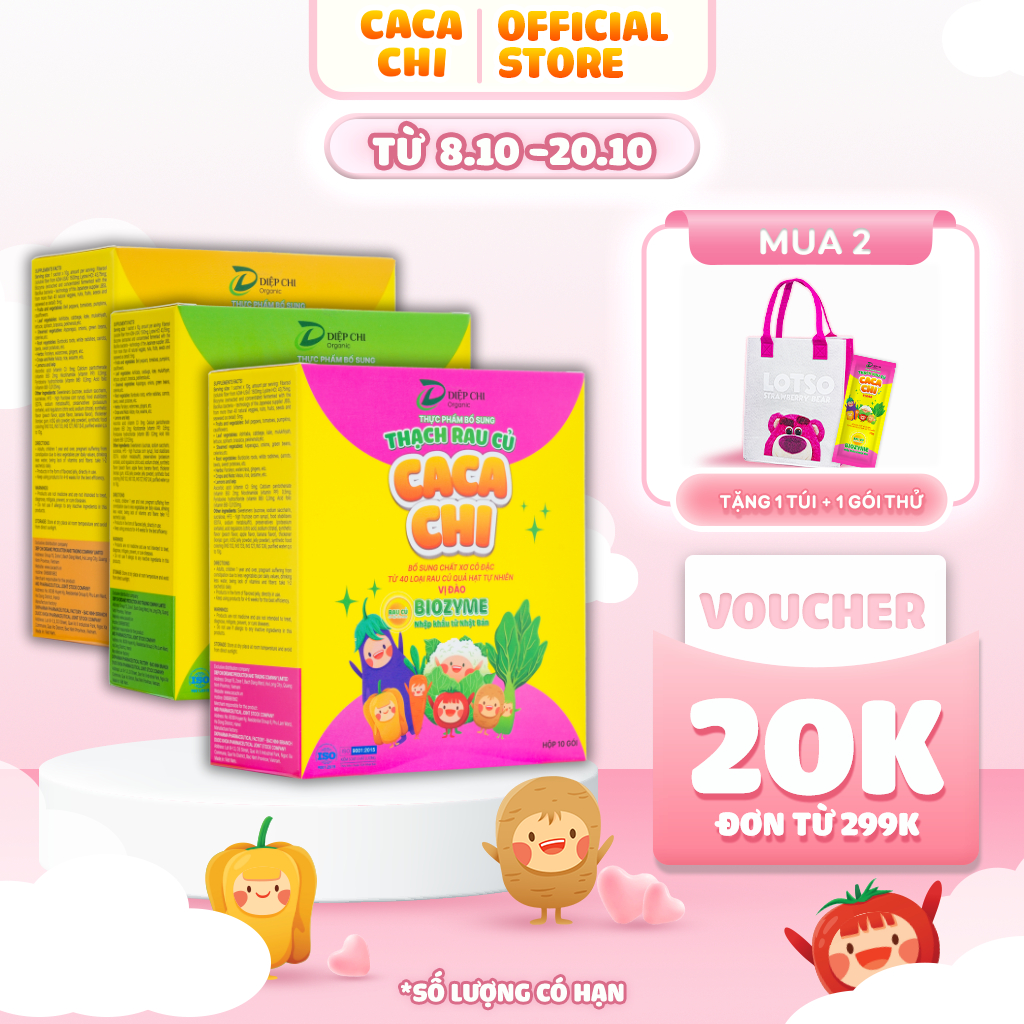 Combo 2 Hộp Thạch Rau Củ CACACHI Giúp Bé Hết Táo Bón, Bổ Sung Vitamin Và Chất Xơ Hộp 10 gói