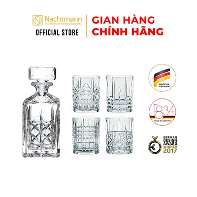 Bộ bình & ly pha lê whisky Nachtmann Highland 5 món, chính hãng Đức, sang trọng, chống xước.