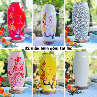 Lọ hoa decor -Bình gốm cắm hoa tươi , hoa lụa , cành đào, ly dáng bom Tài Lộc Bát Tràng dày dặn - men bóng ,vẽ tay