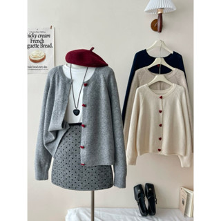 Áo khoác len cadigan cúc TRÁI TIM lông thỏ mềm mịn Ulzzang