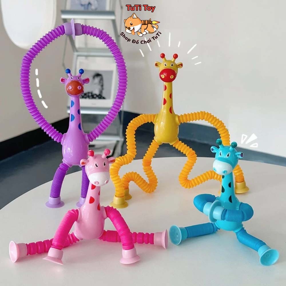 Đồ Chơi Ống Hút Hình Hươu Cao Cổ Phát Sáng, Đồ Chơi Ống Lò Xo Hươu Cao Cổ