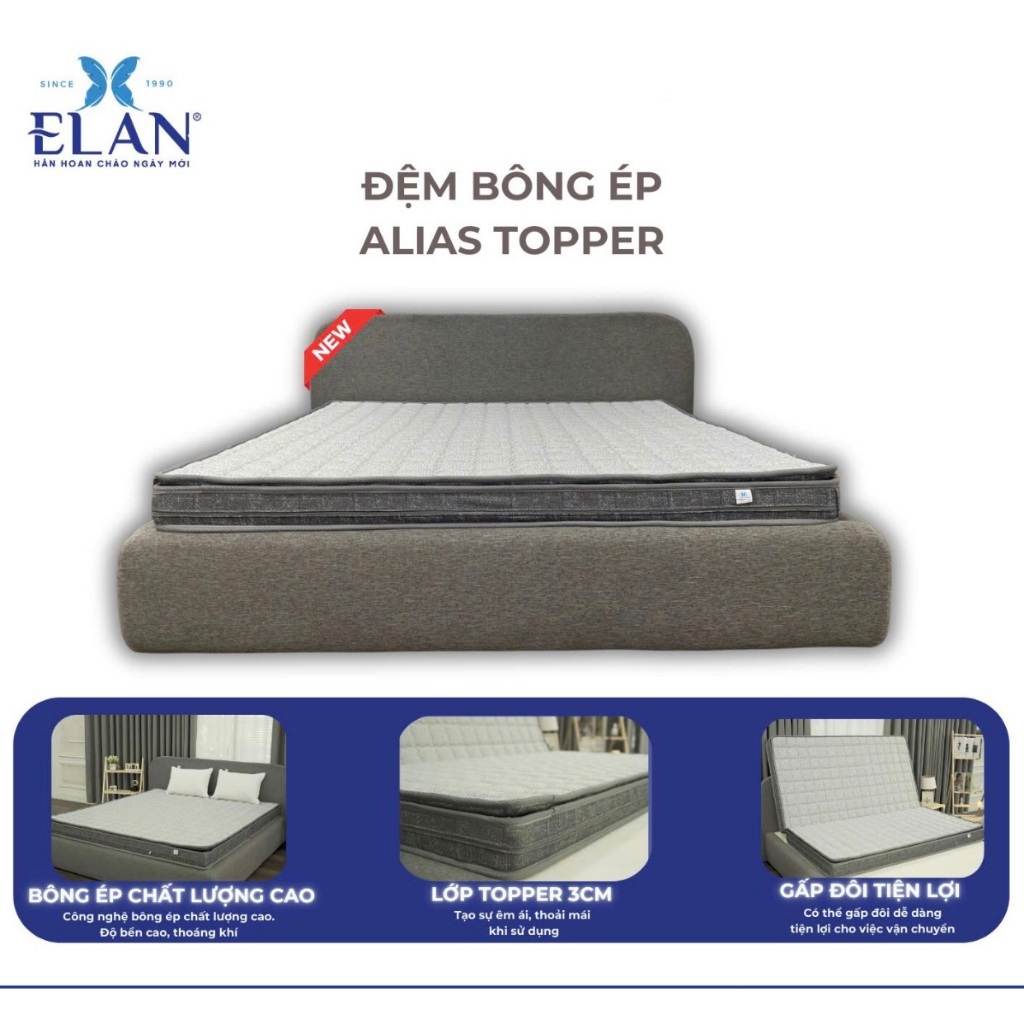 Đệm Bông Ép ELAN Alias Topper Dầy 14cm. Bảo Hành 7 Năm.