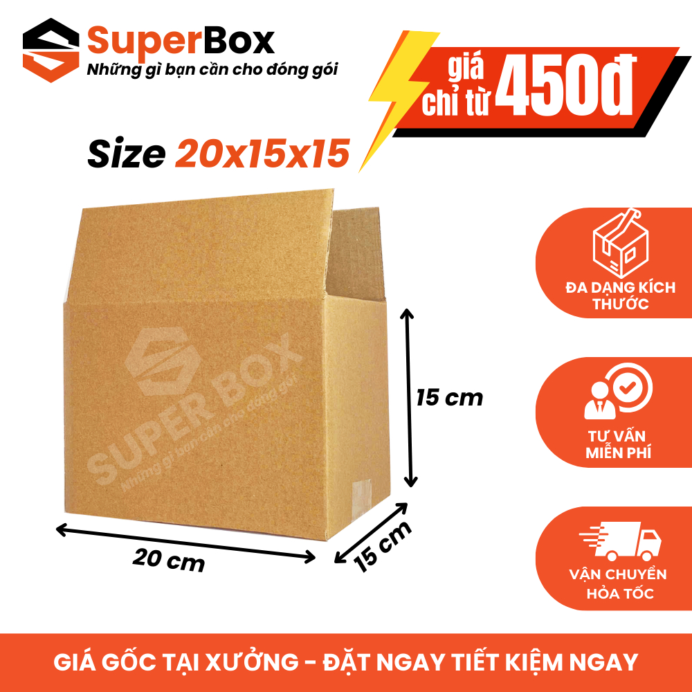 20x15x15 Combo 10 hộp carton đóng hàng Super Box hộp bìa carton đựng hàng đóng gói - Super Box