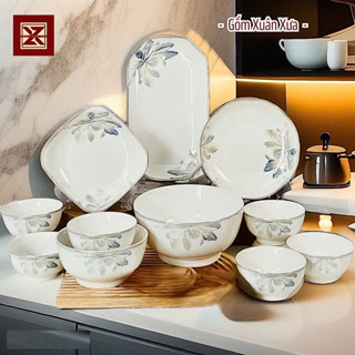 Bộ Bát Đĩa Sứ Xương Hoa Mẫu Đơn Gốm Xuân Xưa, bát ăn cơm, bát sứ, chén dĩa sứ,bộ chén dĩa sứ full bộ, chén ăn cơm